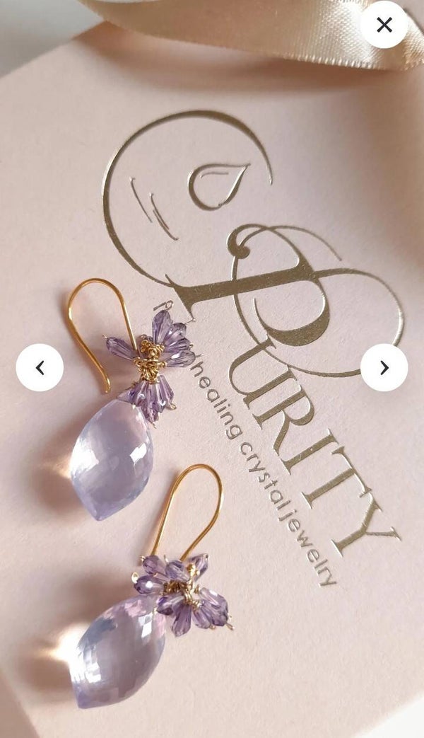 18ct Gold Lavender & Amethyst Quartz  Earrings  FREE DELIVERY