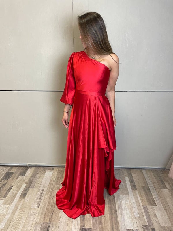 Red one shoulder satin - 1177