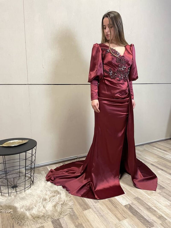 Bordo satin dress - 1246