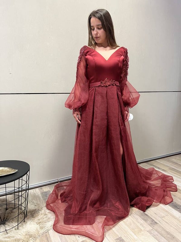 Burgundy red dress - 1279