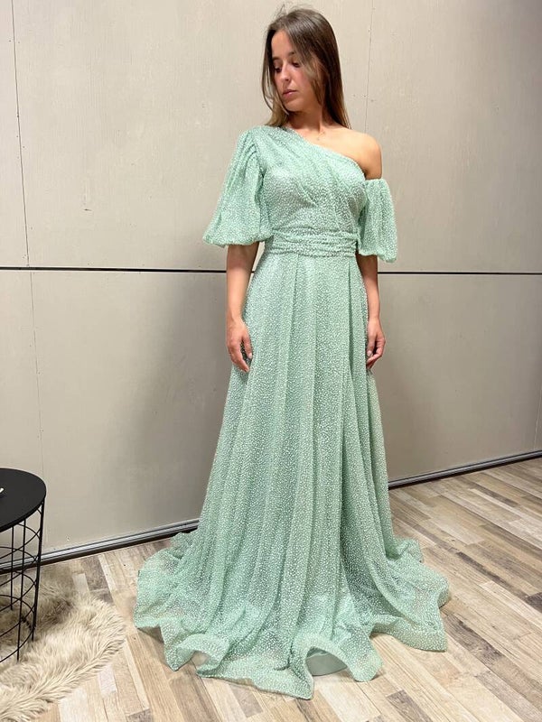 Mint green glitter yumna dress  - 1290
