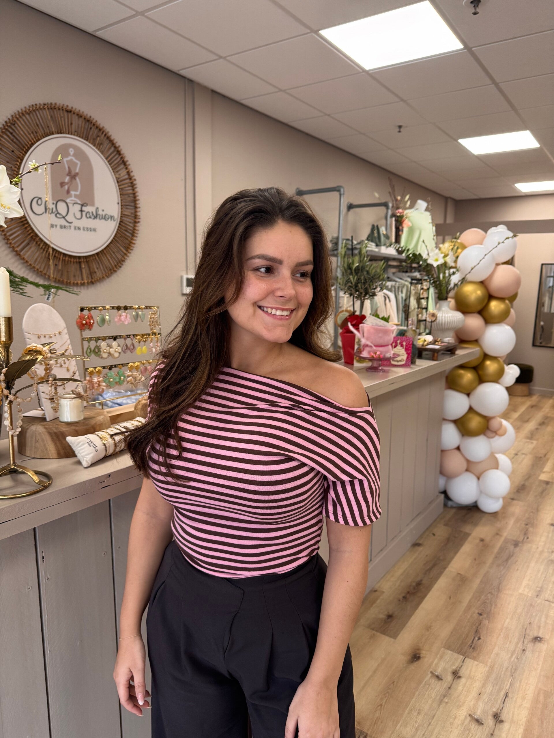 T-Shirt Stripe - Roze/Choco