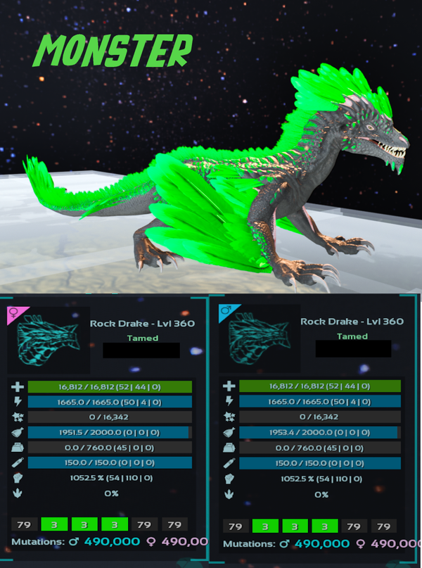 Monster 1052m Rock Drake adults clones