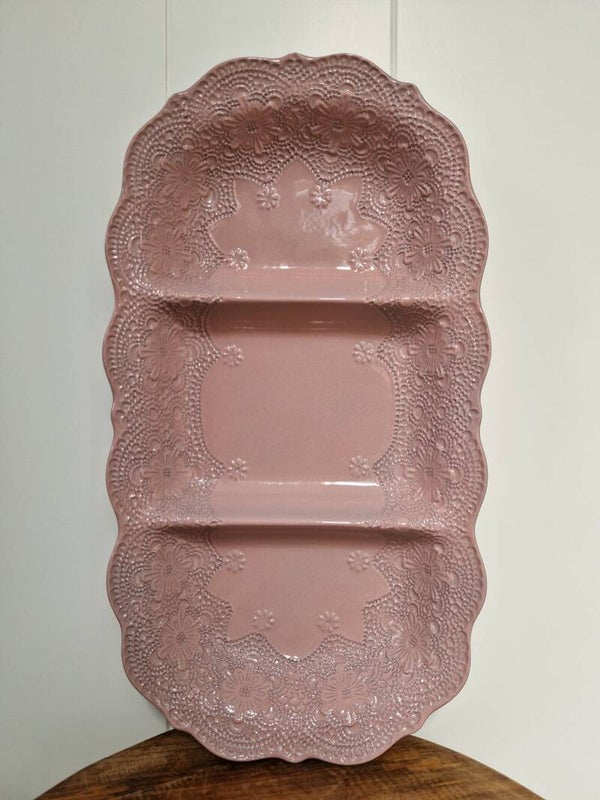 Roze - 3-vaks schaal kant
