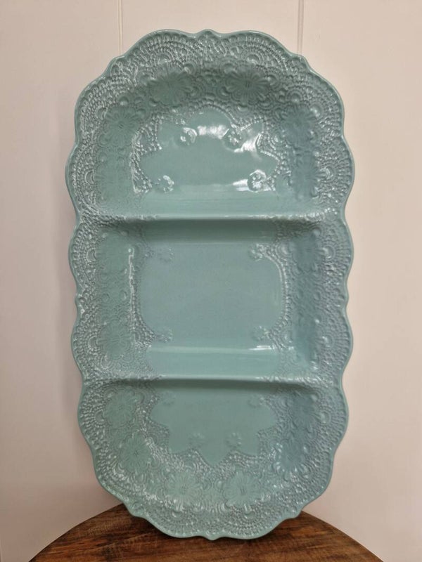 Turquoise - 3-vaks schaal kant