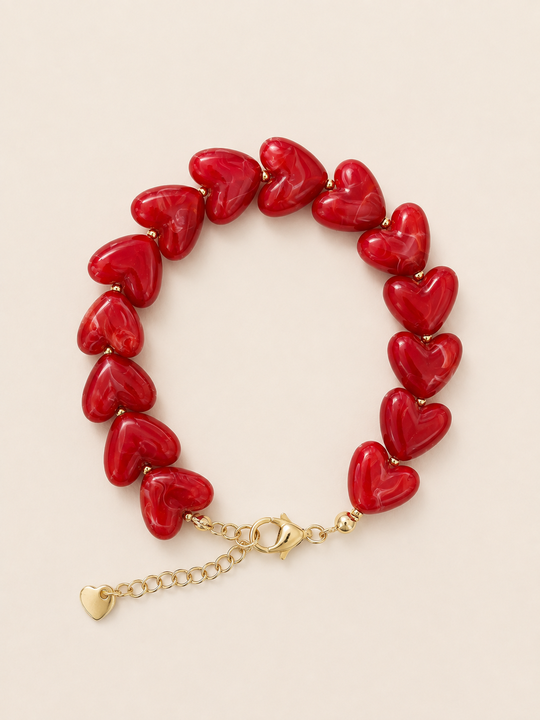 Heart Armband Red - stainless steel - Goudkleurig