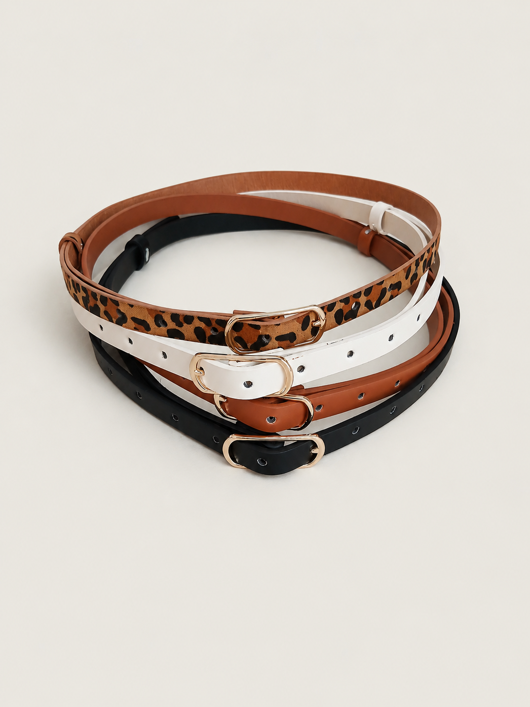 Wild & Classic Belt setje centuurtjes - verstelbaar - zwart,bruin,creme en tijgerprint