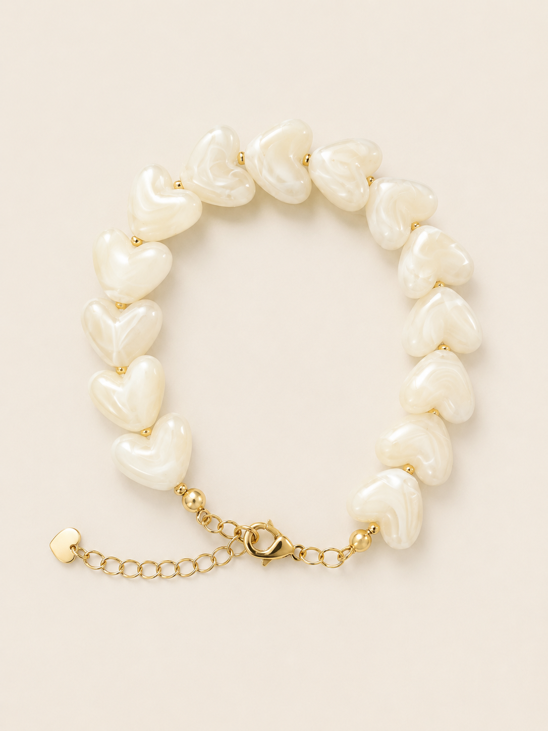Heart Armband Creme - stainless steel - goudkleurig