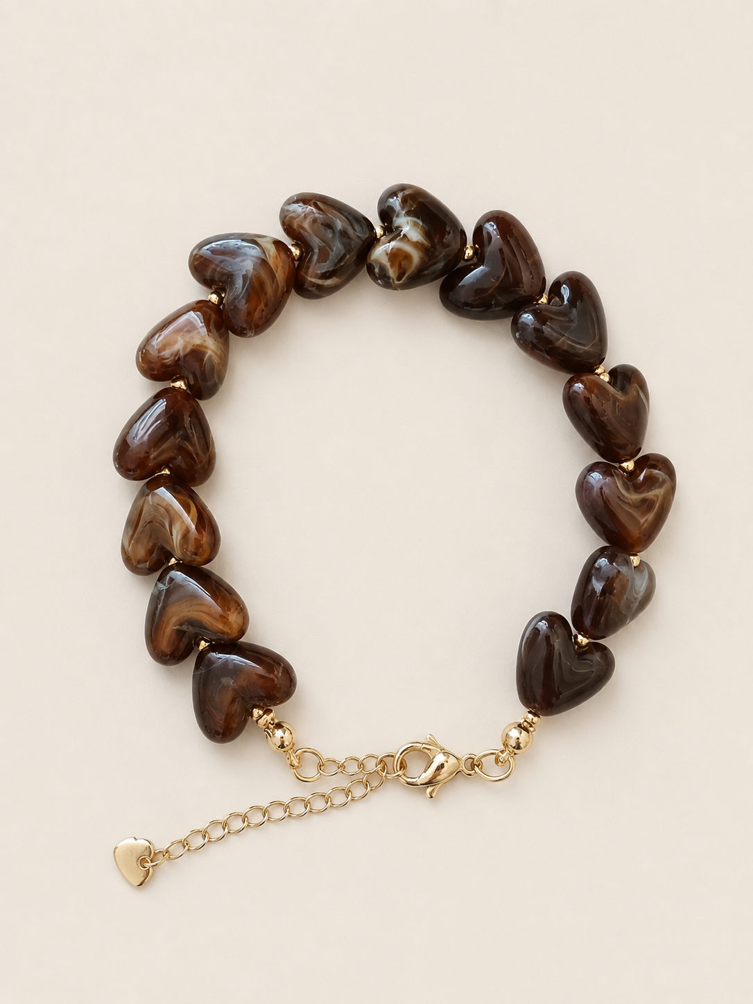 Heart Armband Brown - stainless steel - Goudkleurig