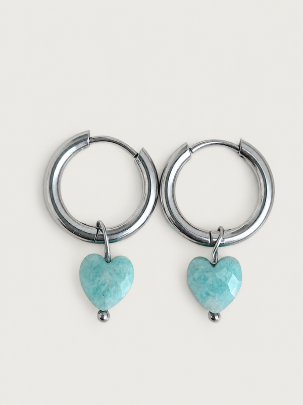 Blue hart oorbellen - stainless steel - zilverkleurig