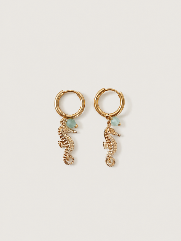 Seahorse July Aqua oorbellen - stainless steel - goudkleurig