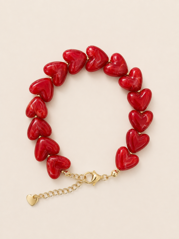 Heart Armband Red - stainless steel - Goudkleurig