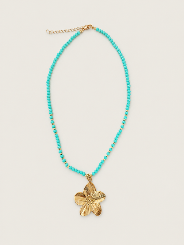 Tropical Flower ketting - stainless steel - goudkleurig