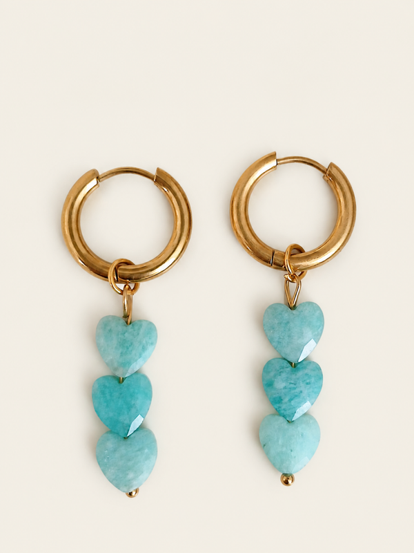 Corazones azules oorbellen - stainless steel - goudkleurig