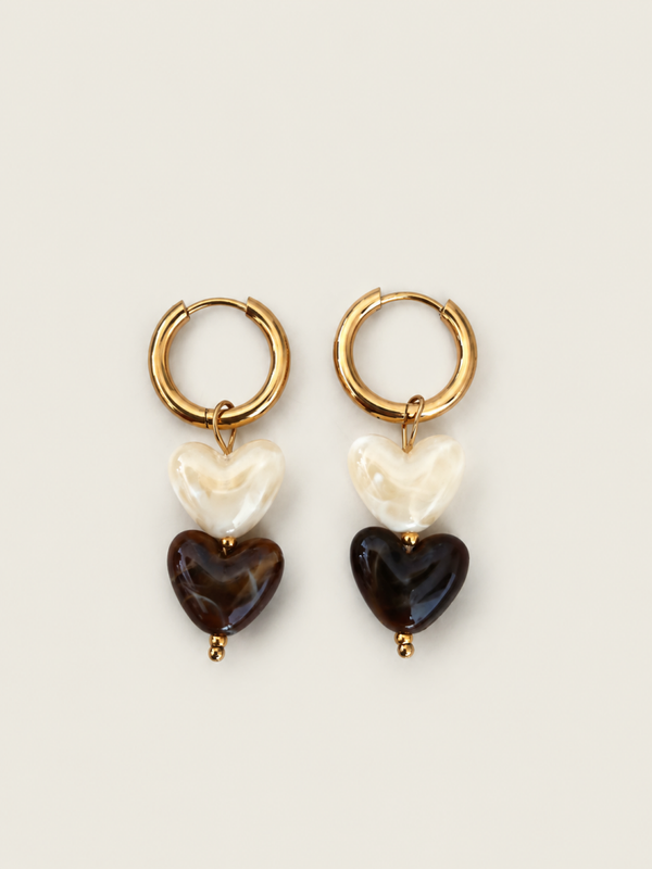 Color Hearts creme/bruin - stainless steel - goudkleurig en creme/bruin