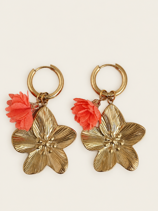 Tropical Flower oorbellen - stainless steel - goudkleurig