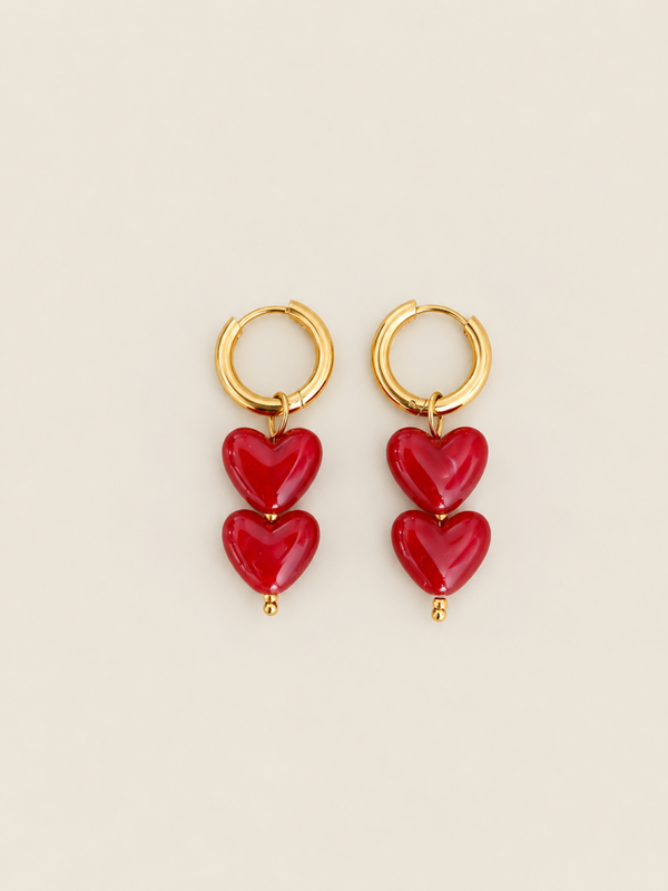 Color Hearts rood - stainless steel - goudkleurig/rood