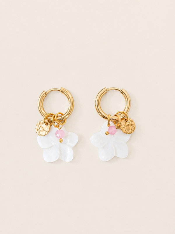 Flower Shell July oorbellen - stainless steel - goudkleurig