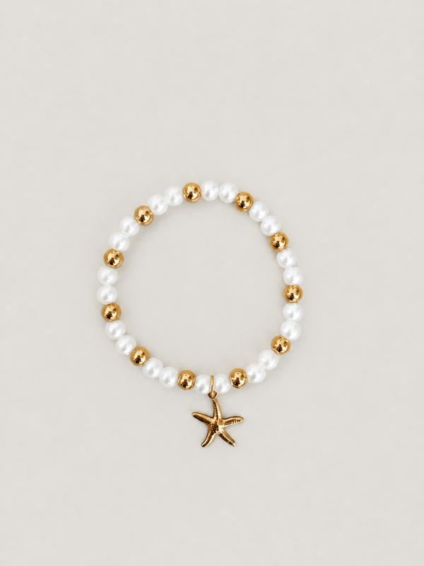 Starfish & Pearl armband - stainless steel - goudkleurig