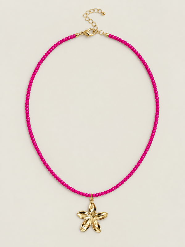 Fuchsia Bloom Ketting  - stainless steel - goudkleurig