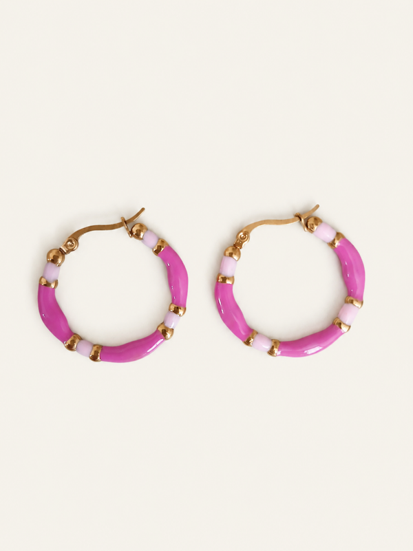 Pink hoops oorbellen - stainless steel - goudkleurig