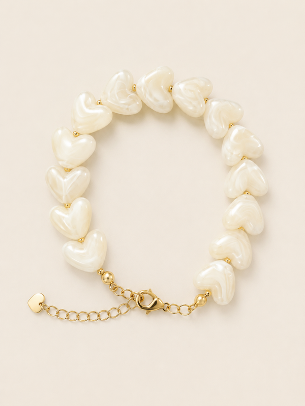 Heart Armband Creme - stainless steel - goudkleurig