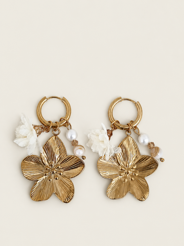 Jenny Flower oorbellen - stainless steel - goudkleurig