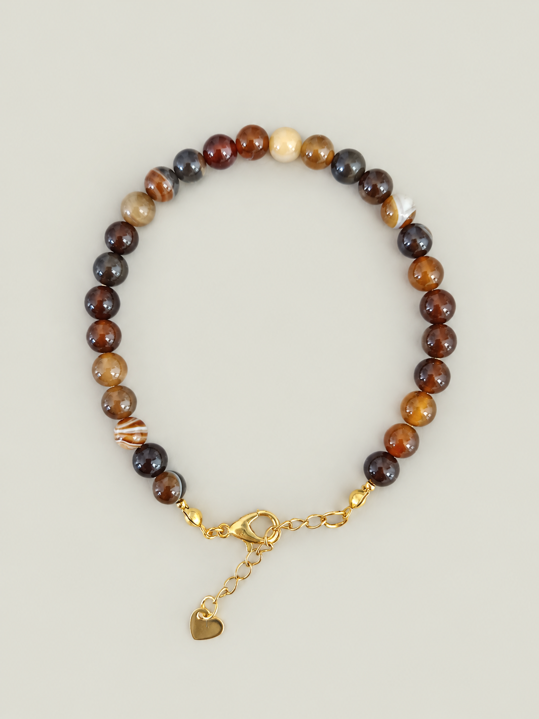 Coffee armband - stainless steel - goudkleurig - natuurlijke bruine agaatsteen