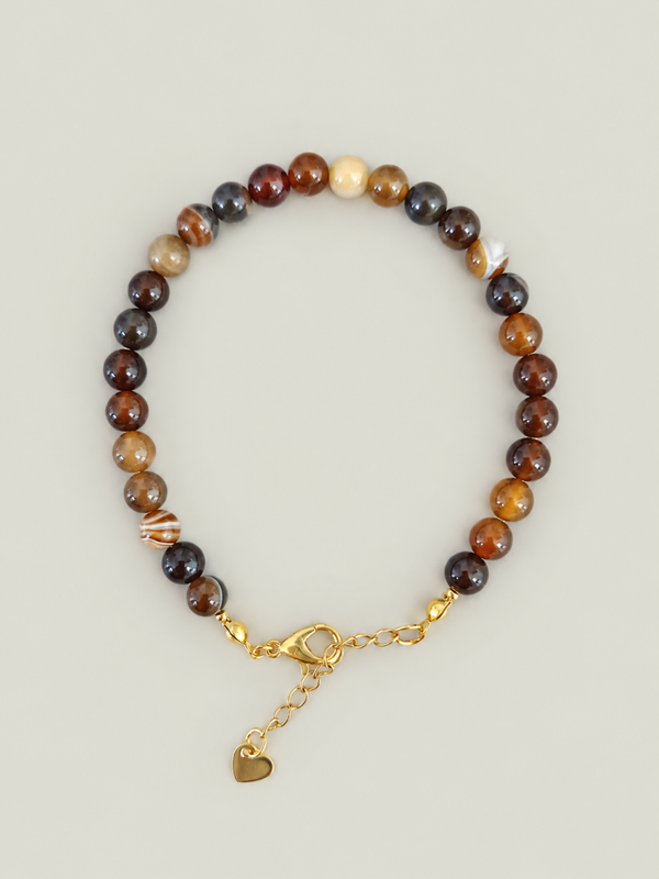 Coffee armband - stainless steel - goudkleurig - natuurlijke bruine agaatsteen