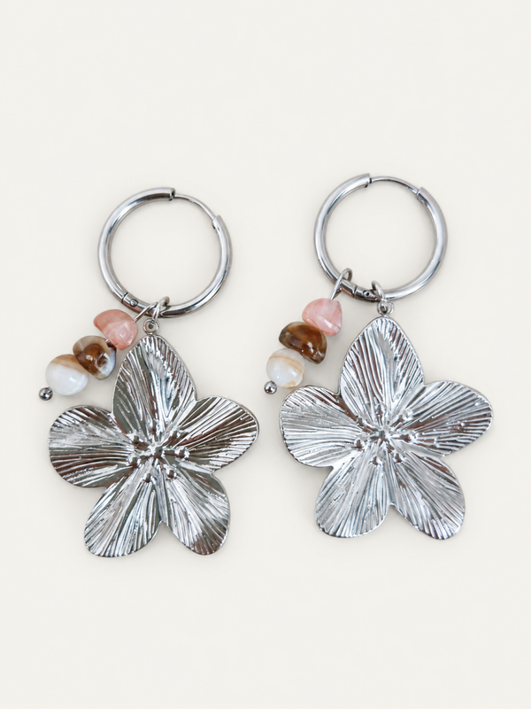 Silver Flower oorbellen - stainless steel - zilverkleurig