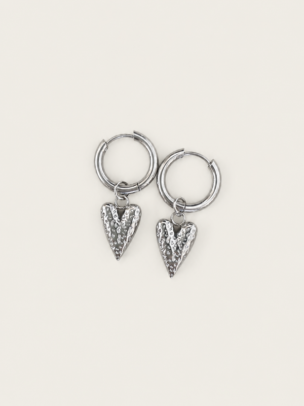 Silver heart oorbellen - stainless steel - Zilverkleurig