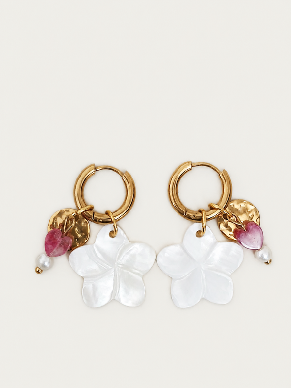 Joy Flower Shell oorbellen - stainless steel - goudkleurig