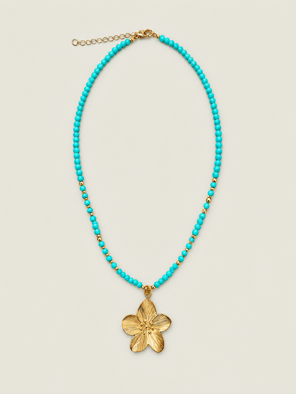 Tropical Flower ketting - stainless steel - goudkleurig