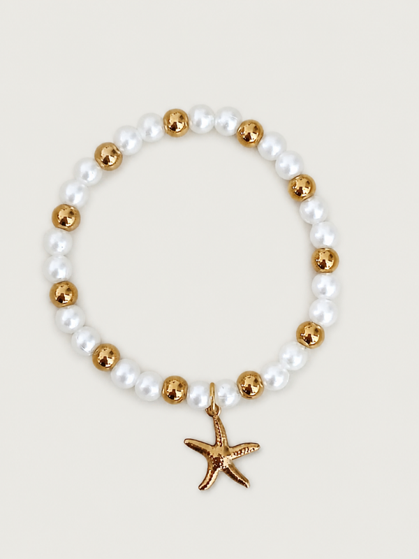 Starfish & Pearl armband - stainless steel - goudkleurig