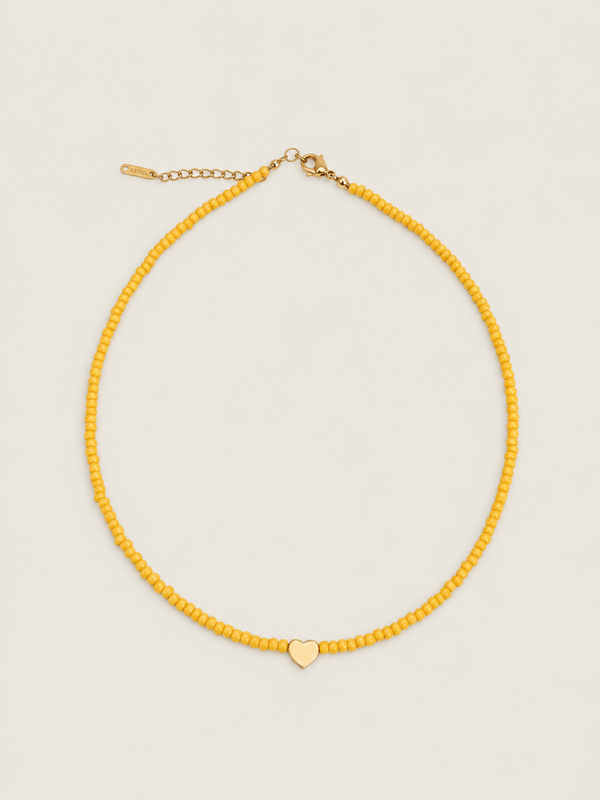 Color & Gold Heart Ketting  - stainless steel - geel