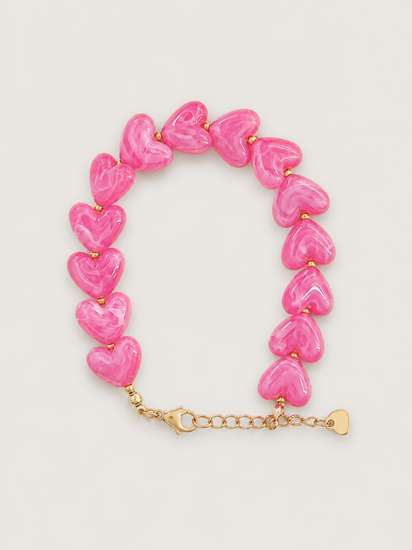Heart Armband Pink - stainless steel - Goudkleurig