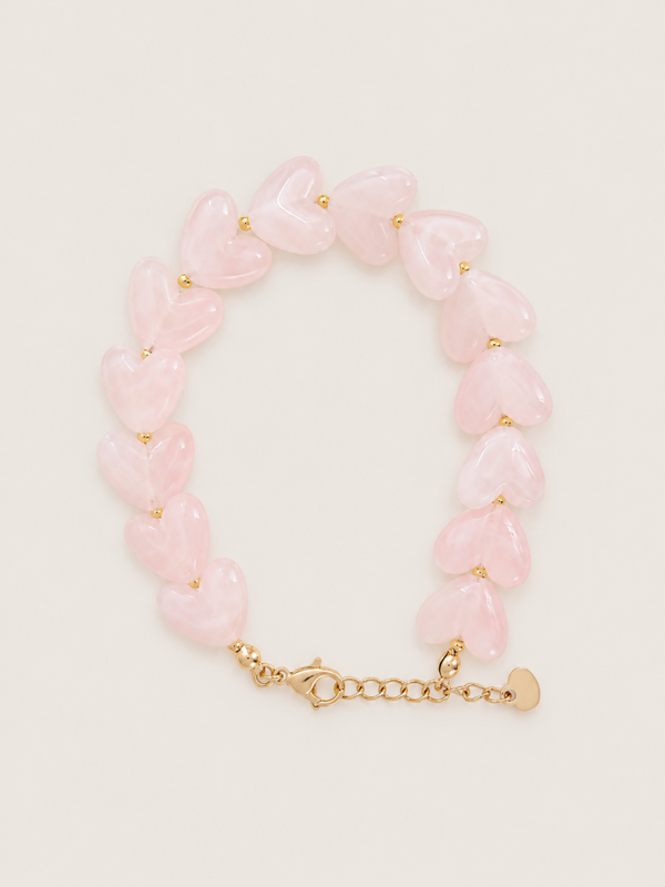 Heart Armband Soft Pink - stainless steel - Goudkleurig