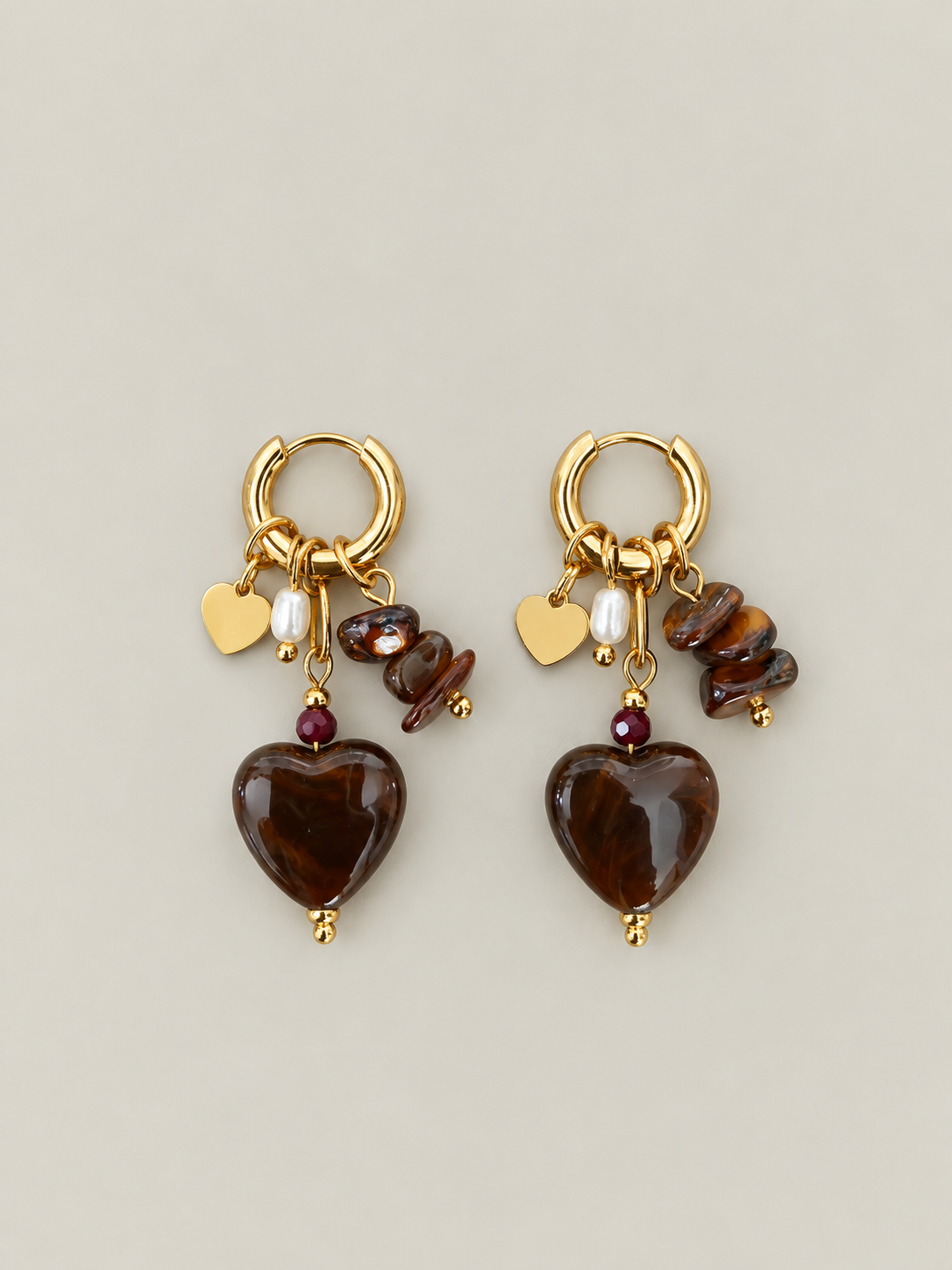 Amber oorbellen- stainless steel - goudkleurig