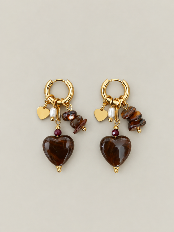 Amber oorbellen- stainless steel - goudkleurig