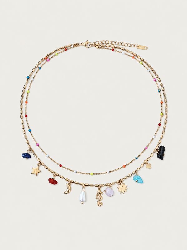 Luna Sol Seahorse boho ketting - stainless steel - goudkleurig