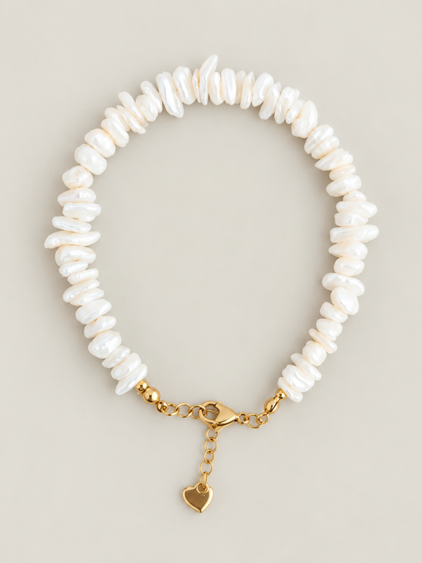 Real Shell White armband  - stainless steel - goudkleurig