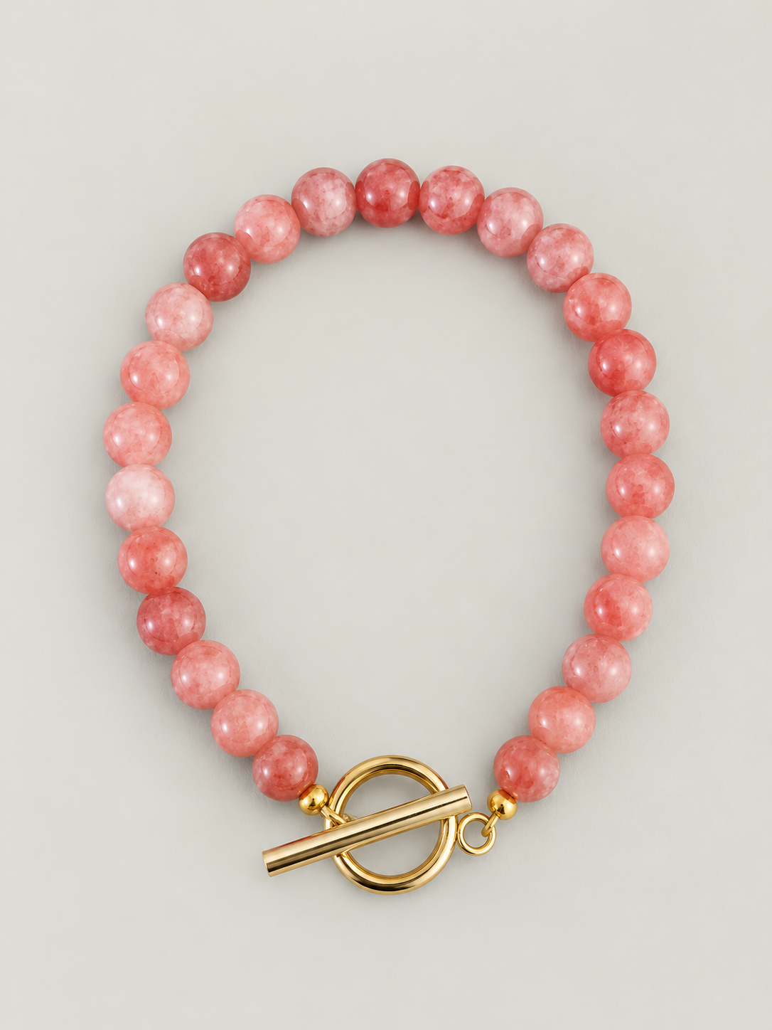 Rose armband - stainless steel - goudkleurig - Rozenkwarts natuursteen