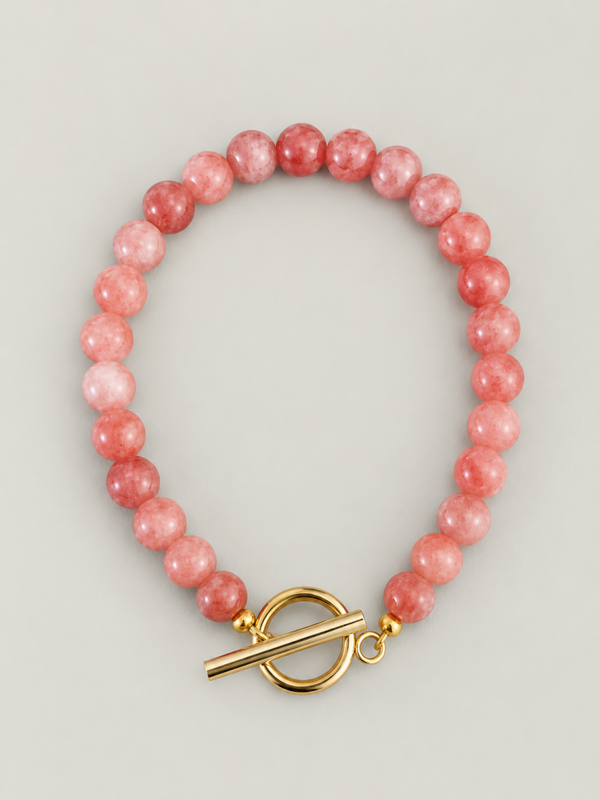 Rose armband - stainless steel - goudkleurig - Rozenkwarts natuursteen