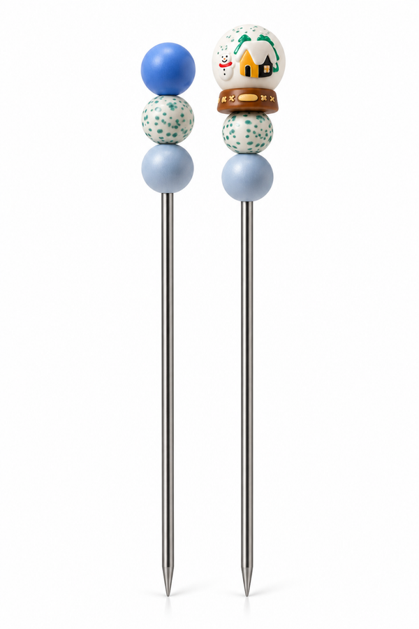 Amigurumi-Sticks Schneekugel Blau    1 Paar