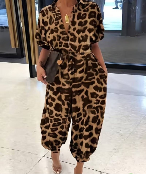Jumper suit - Dark Brown Leopard Print