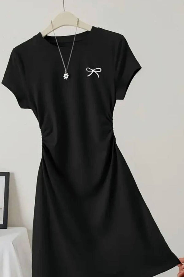 Casual chic T-shirt dress knee length - Black