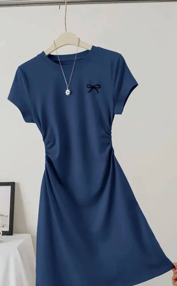Casual chic T-shirt dress knee length - Navy Blue