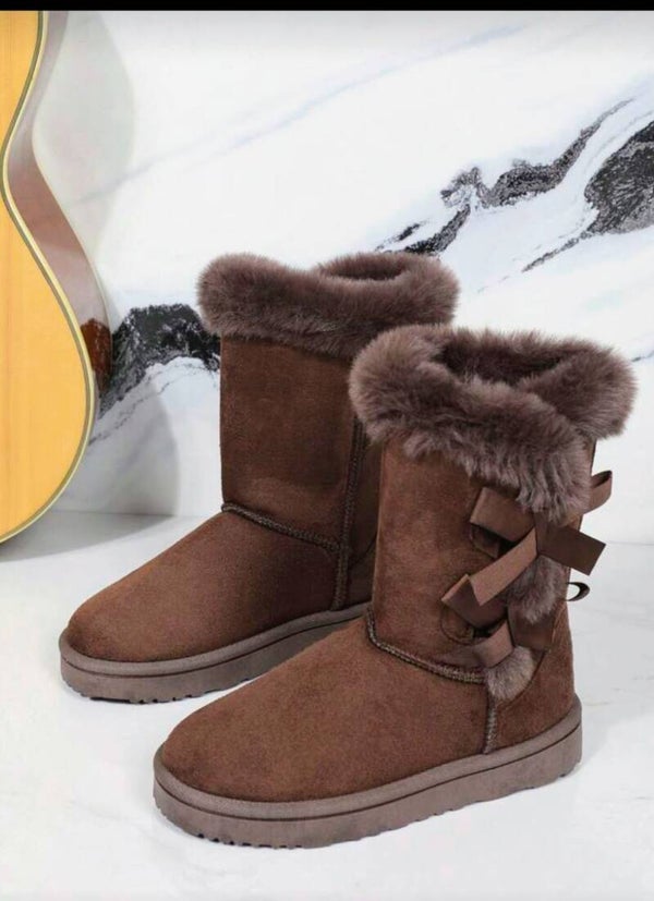 Brown Fur Boots w/Bows