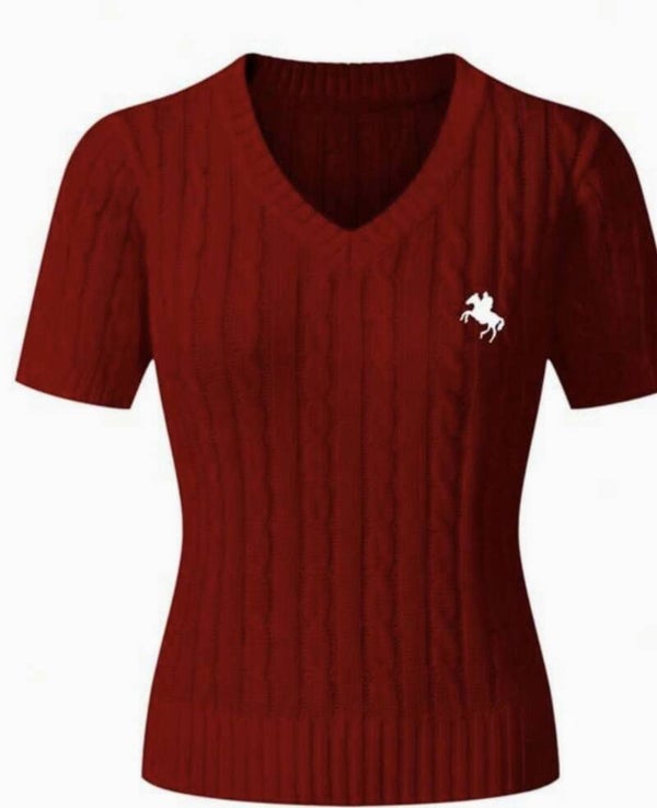 Knit short sleeve polo style sweater - Burgundy