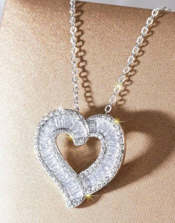 Hollow Heart Necklace - Silver
